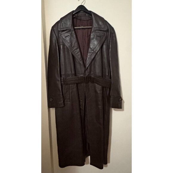 Bergfreund German leather coat trench coat sz 50 40's WWII Era Collectible VTG - Picture 1 of 7